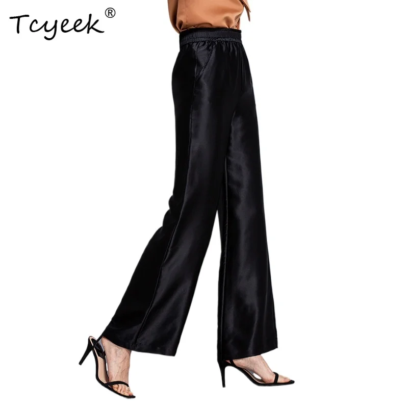 

Tcyeek 100% Real Mulberry Silk Wide Pants Woman Summer New Elegant Korean High Waisted Thin Women Pants Брюки Женские Летние
