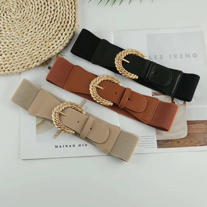 

Korean Version Belt Women's Versatile Skirt Suit Shirt Retro Waist Seal Wide Waist Decoration Outer Elastic Elastic Belt