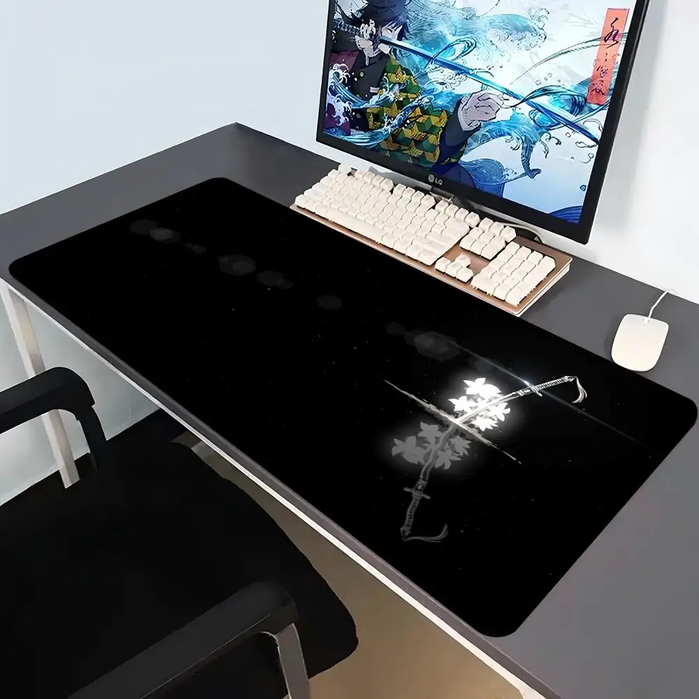 Black Samurai Sword Large Extended Gaming Mouse Pad Non Slip Desk Mat White Floral Silhouette Keyboard Mouse pad