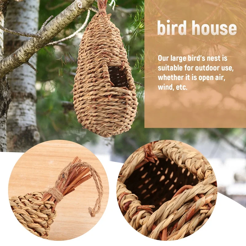 Garden Handing Birds Nest Box Breeding Swallows Nest Grass Hand Woven Birdhouses For Outdoors Hanging