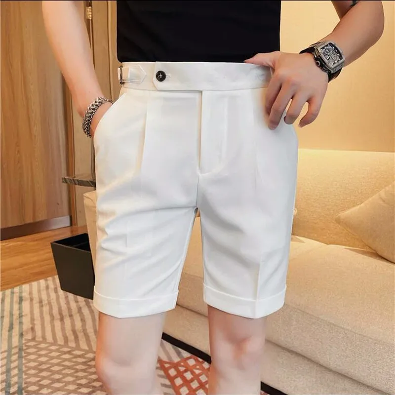 

British Style Summer Men's Shorts High Quality Knee Length Casual Short Pants 4 Color Luxury Slim Fit Business Short Pant Homme