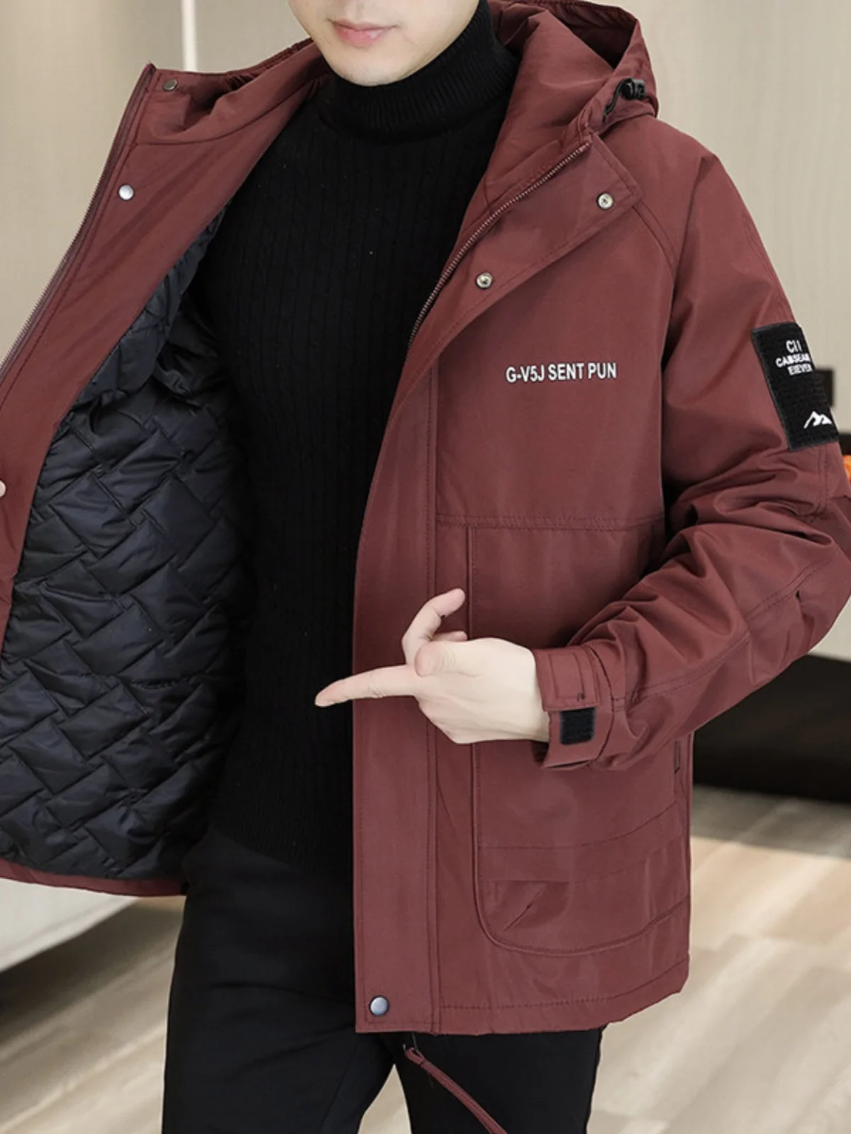 

Men's Winter Thiened Cotton Jaet Coat Warm Casual Hooded Mid-Length Faionable Urban Sle Polyester Fiber Long Sve Z...