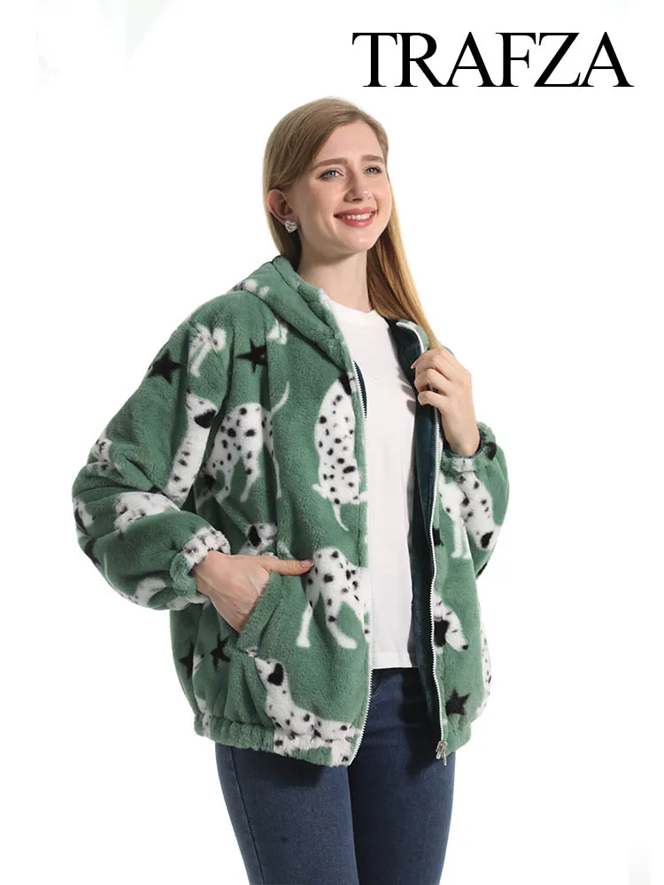 TRAFZA Polar Fleece Winter Hoodie Top Coat for Women Pattern Print Novelty Fancy Sweatshirt Teddy Coat for Adults Men Women