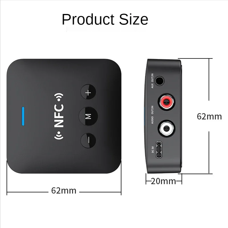 Transmisor y receptor de Audio RCA con Bluetooth 5,0, adaptador inalámbrico de música con conector AUX de 3,5mm y micrófono NFC para altavoces de TV y coche