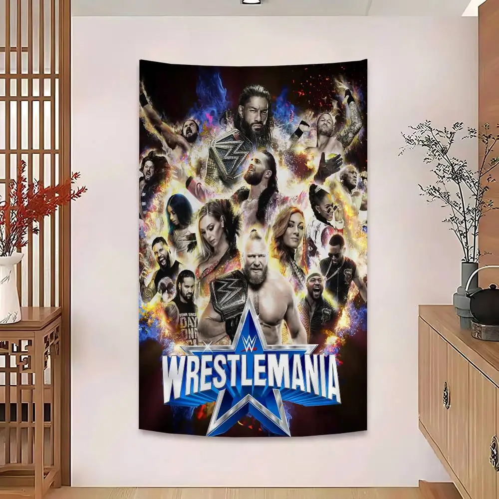 WWE WrestleMania Cartoon Tapestry Hippie Flower Wall Carpets Dorm Decor Art Home Decor