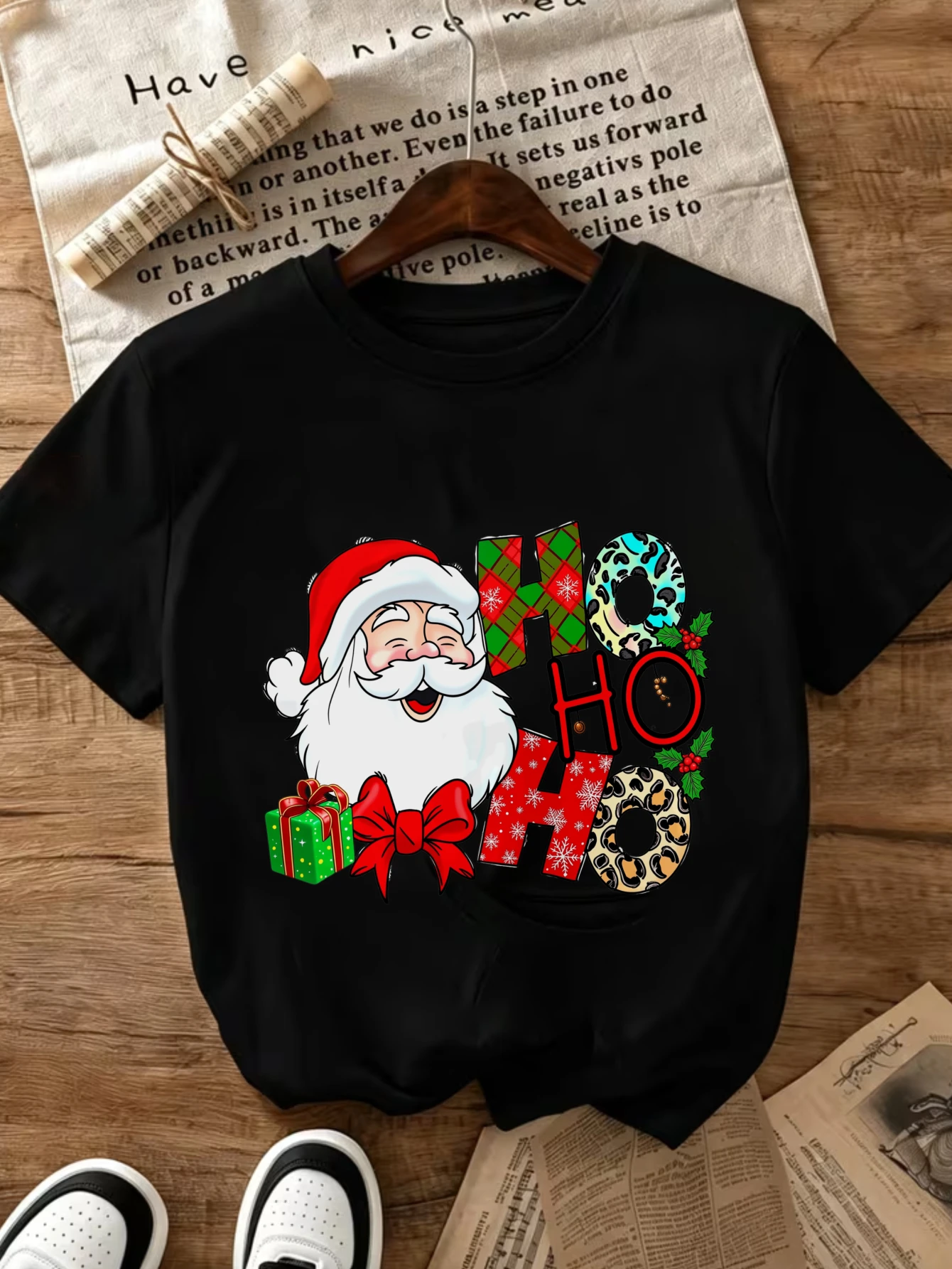 Women'S Crew Neck Comfortable and Women'S 4-Season Basic Santa Claus Ho Ho Ho Christmas Pattern Popular Printed with Fun Prints