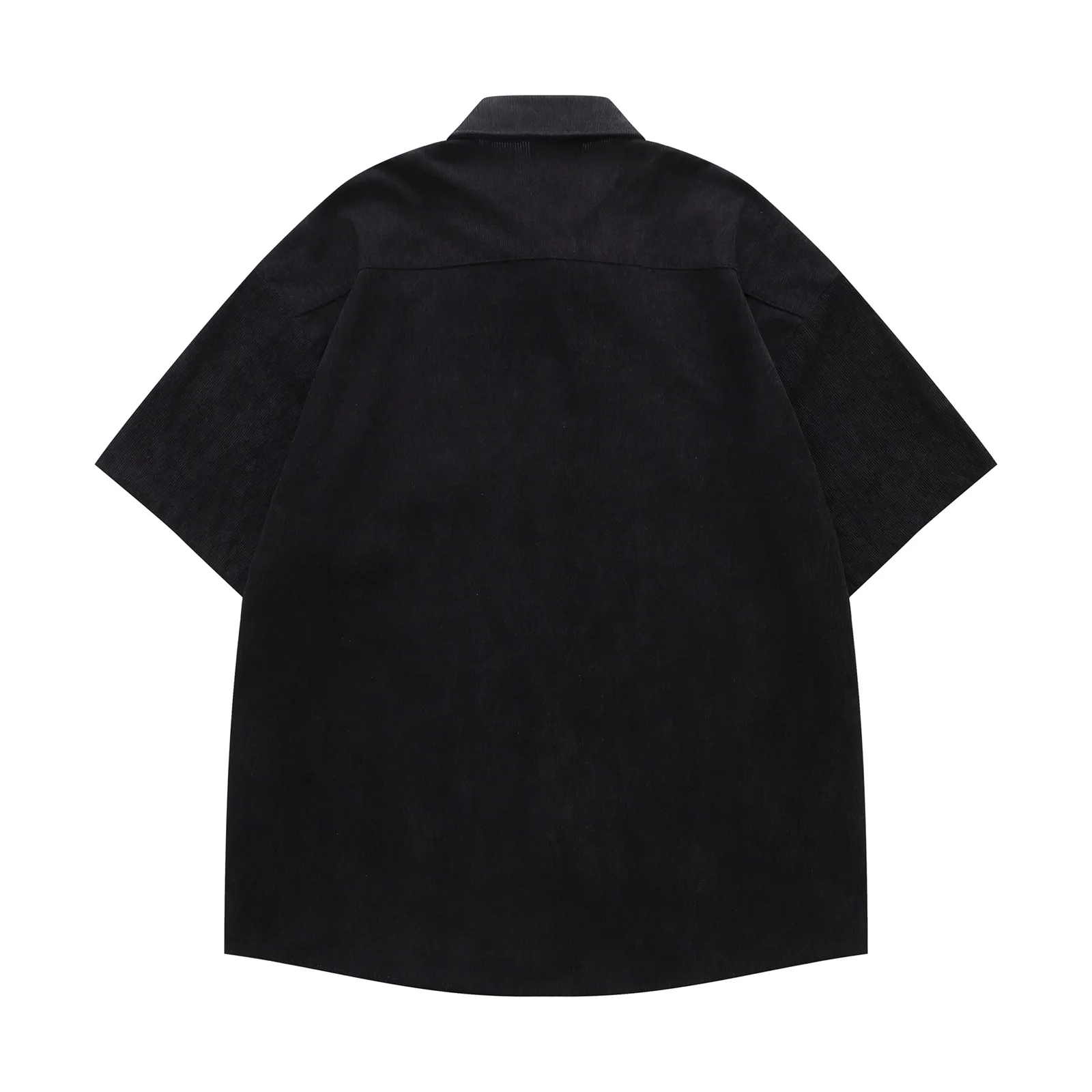 Retro Corduroy Short Sleeve Shirts Mens Cute Dog Embroidery Summer Casual Loose Lapel Single Breasted Curved Hem Shirts Man New