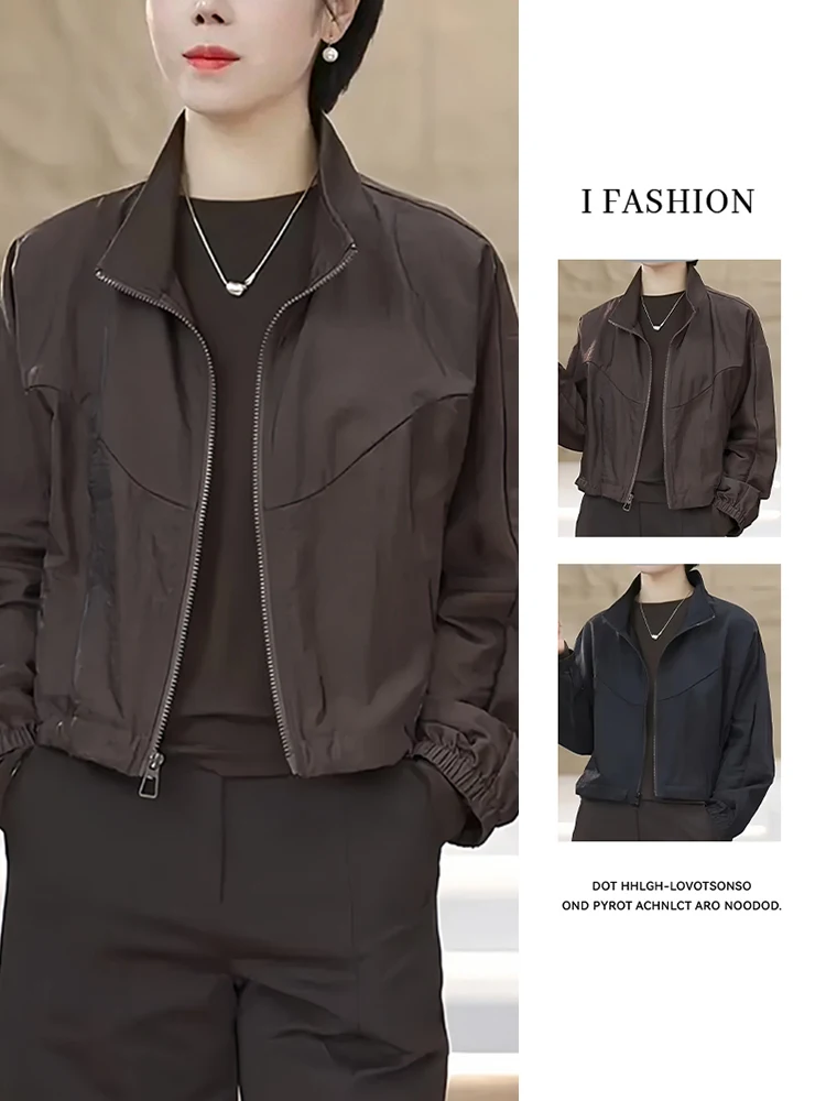 

Faionable Stand Collar ort Jaet Women's Casual Sle Slimming Versatile Spring Autumn New Arrival Cact Size