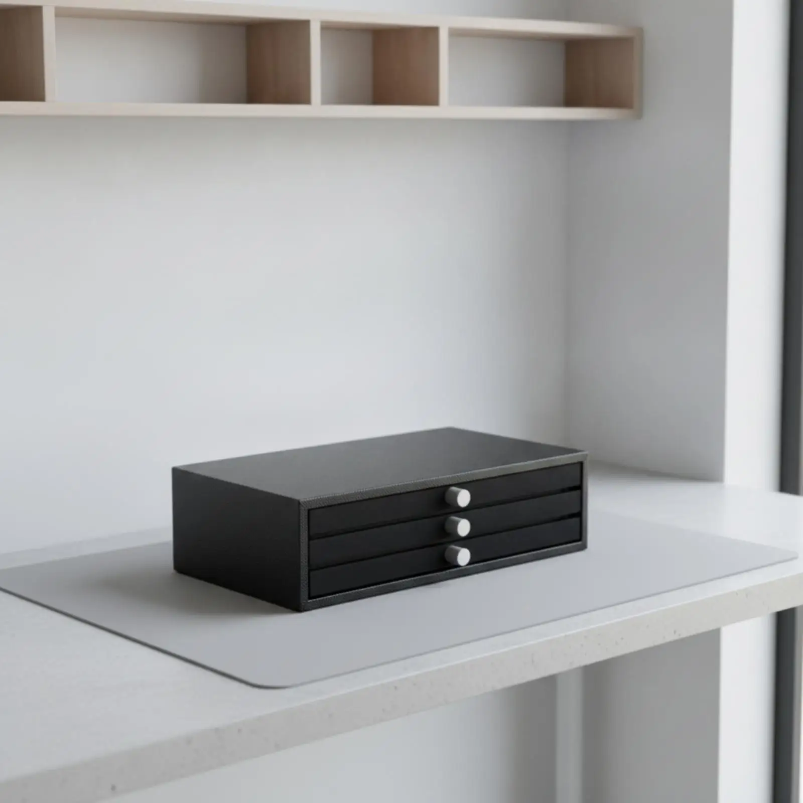 36 Pair Eyeglass Display Case with 3 Drawers Black PU Leather Lens Holder for Retail Counter Showcase