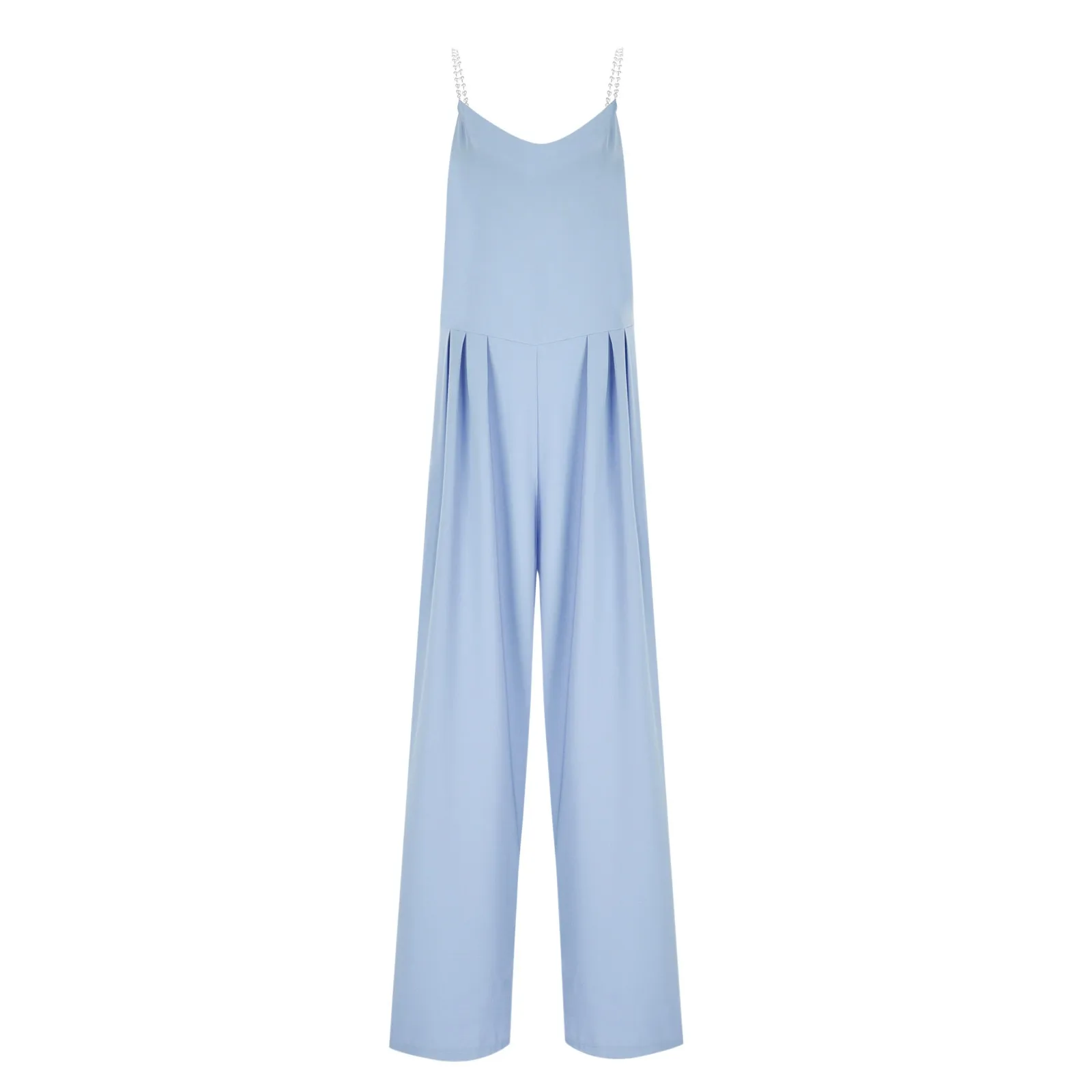 Summer Elegant Women Jumpsuit Casual Solid Color Two Pearl Strap Overalls V Neck High Waist Tube Pants Dressy Rompers Jumpsuit