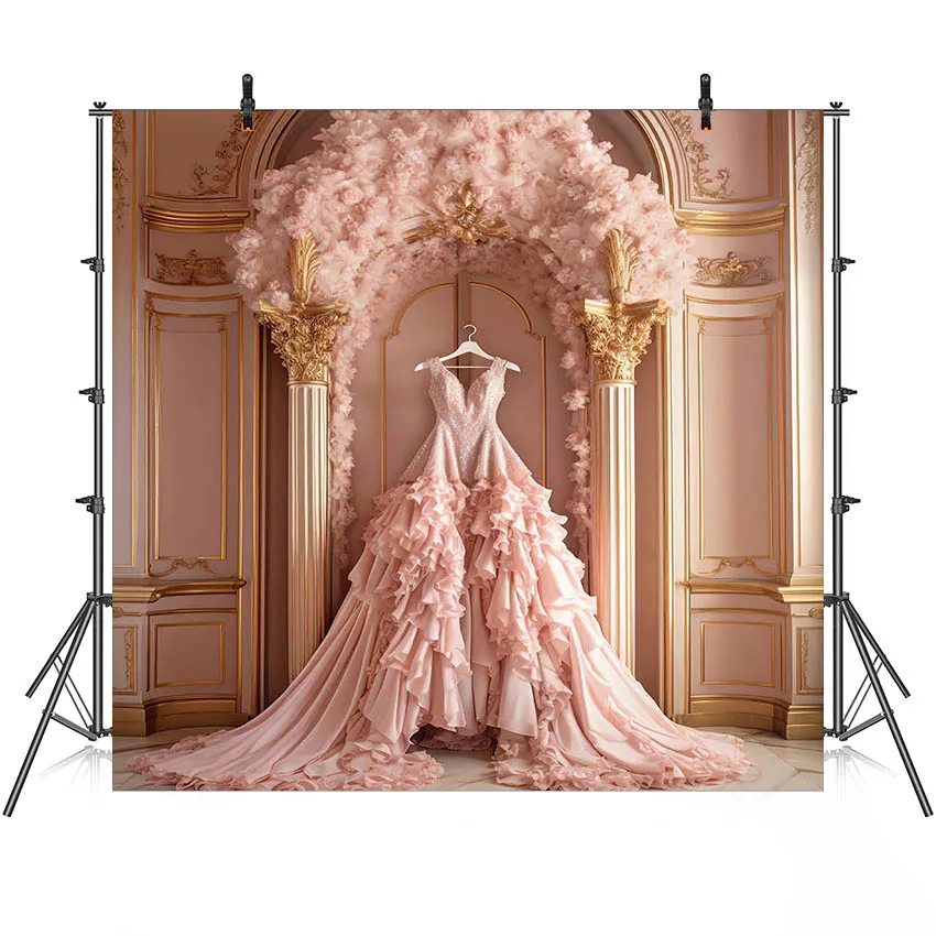 

Mehofond Photography Backdrop Pink Dress Princess Girl Birthday Party European Artist Wall Background Photo Studio Photophone