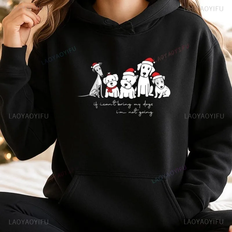 Christmas Dog Horse Year Christmas Hoodie Funny Pattern Sweatshirt Humorous Fashion Style Women Clothing Hooded Sweatshirt
