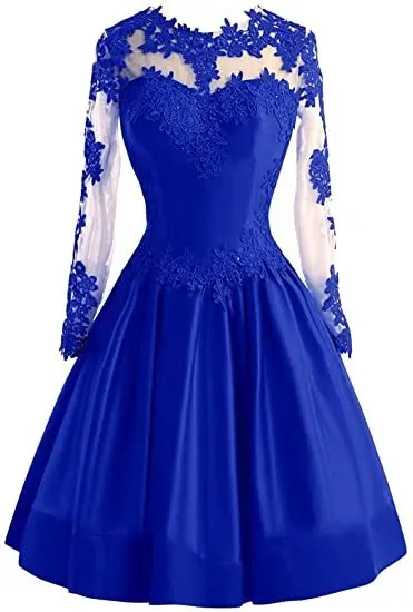 ANGELSBRIDEP Long Sleeves Homecoming Dress Vestidos De Festa Juniors Fashion Applique Satin Formal Cinderella Prom Party Gowns