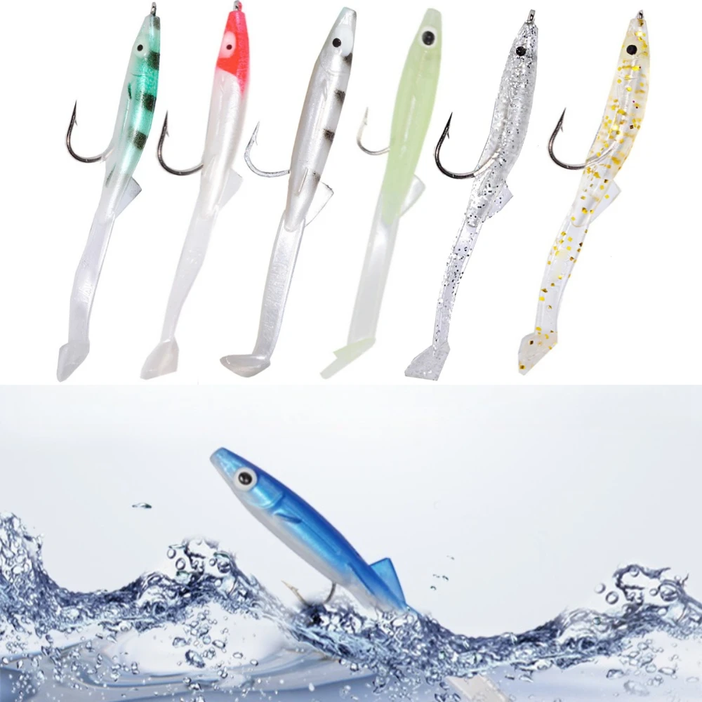 6 stücke Angeln Locken Fisch Aal Köder Weiß Blau Weiche Köder mit Haken 80mm 2,3g Kleine Fisch Aal künstliche Köder Pesca Leurre Ausrüstung – Detail 6