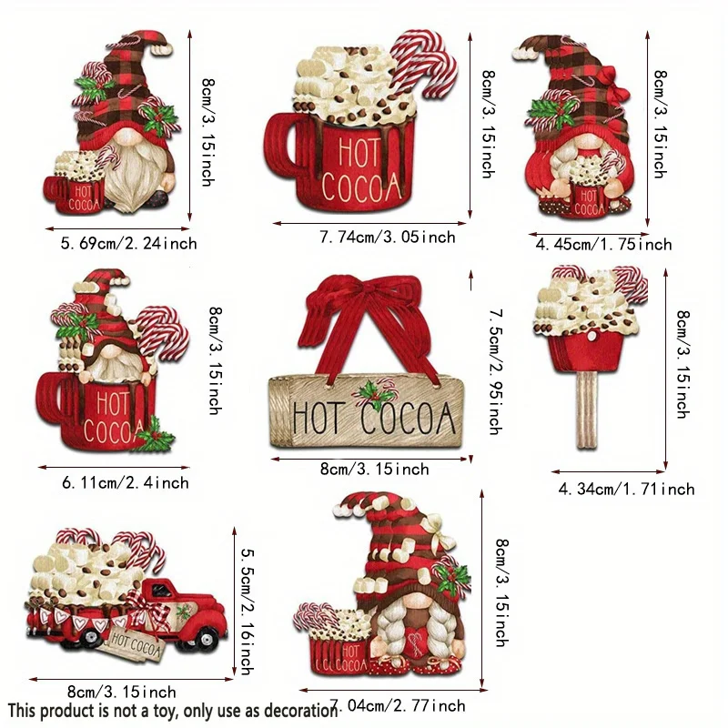 24pcs Wooden Christmas Hot Cocoa and Santa Claus Hanging Decoration Pendant for Outdoor Festival  Party  Gift (with Rope)