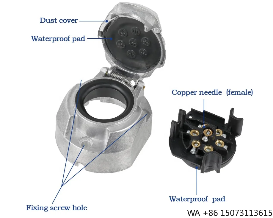 12V 7-Pin RV Trailer Connector with Spring 7-Way Round Pin EBS Plug for Car Boat