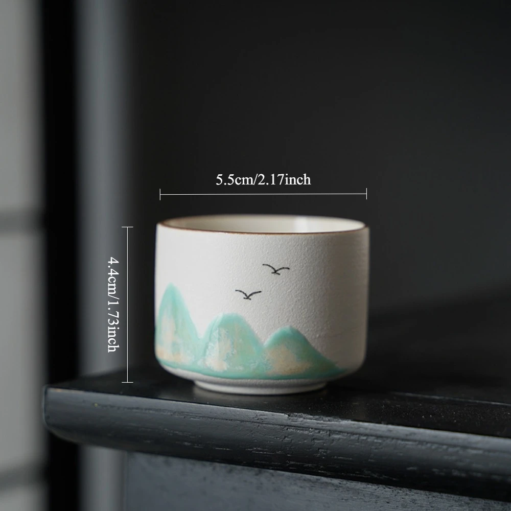 كوب شاي ماونتن فيو، طقم ساكي كوب صيني ياباني، طقم أكواب شاي أسود بنمط طيور ماونتن فيو (خمس قطع)، صغير الحجم #6
