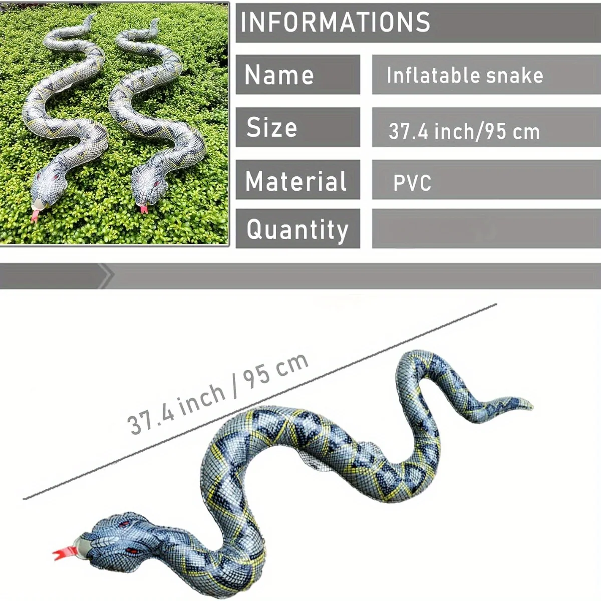 1pc/3pcs Inflatable Snakes, Fake Snakes 37.4 Inches Large In