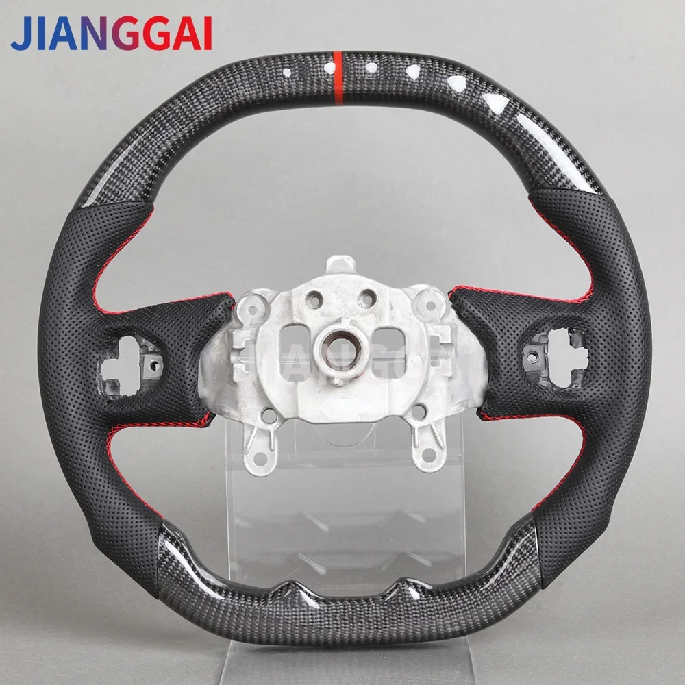 Carbon Fiber Perforated Leather Steering Wheel For Jeep Wrangler JL 2018-2024 Steering Wheel Flat Top Flat Bottom Accessories