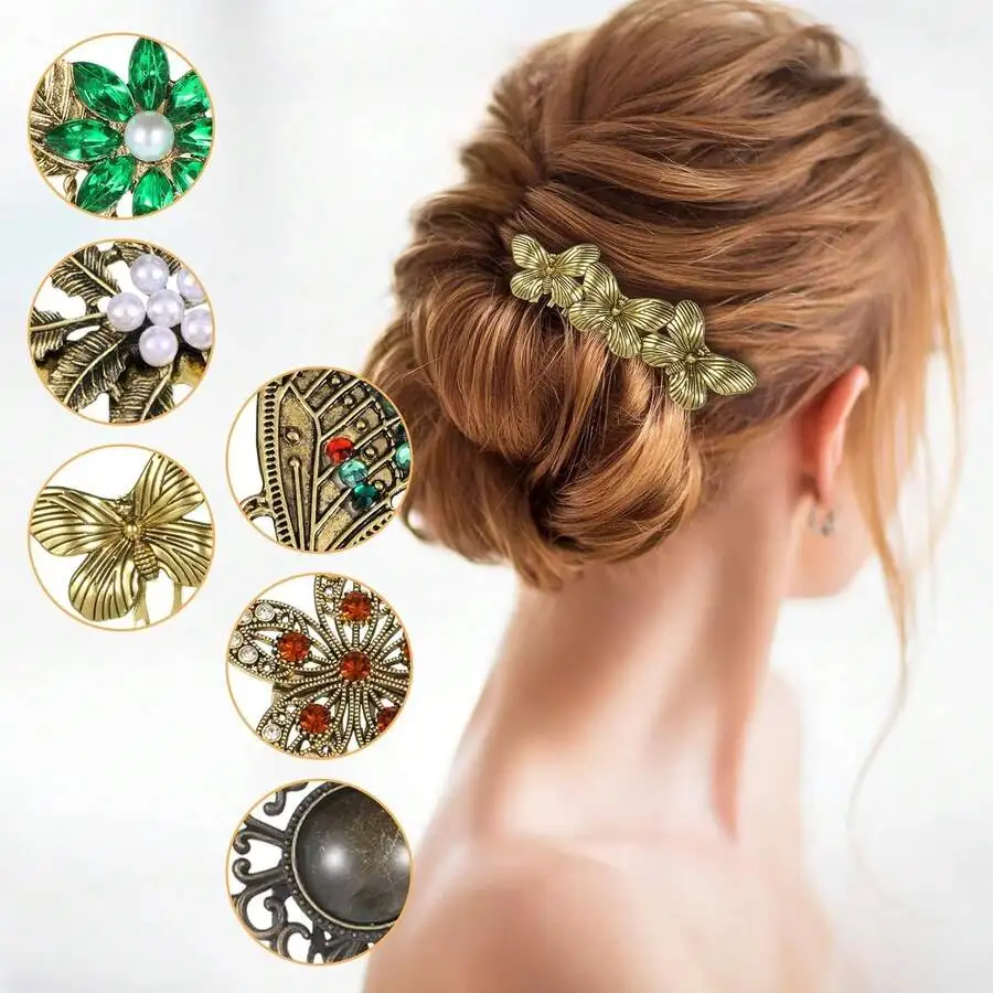 

6 Pack Vintage Hair Side Combs For Women With Pearl Rhinestone Metal Clips Teeth Wedding Bridal Accessories