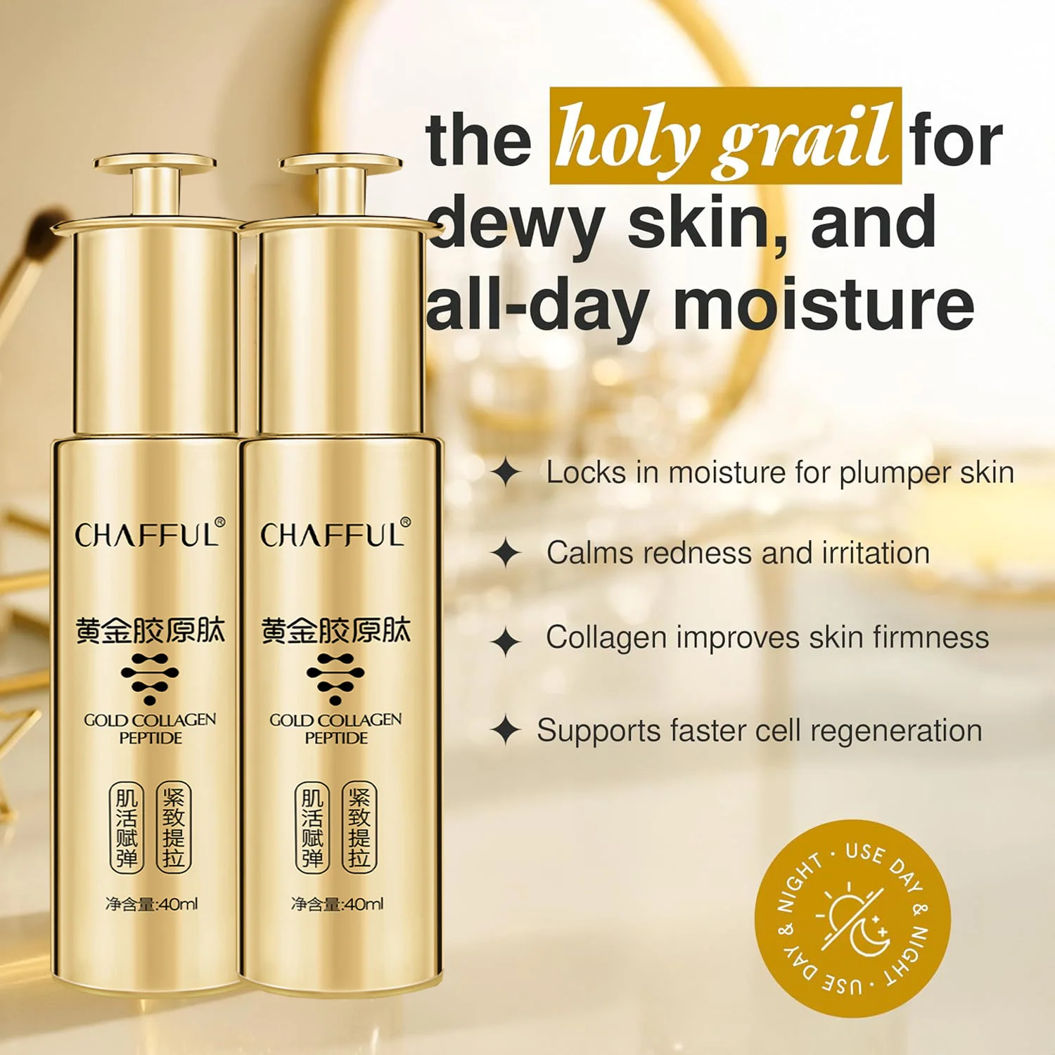 2pcs Golden Collagen Peptide Firming,Lifting and Revitalizing Essence Hydrates Anti Aging,Fine Line Wrinkle Treatment Face Serum