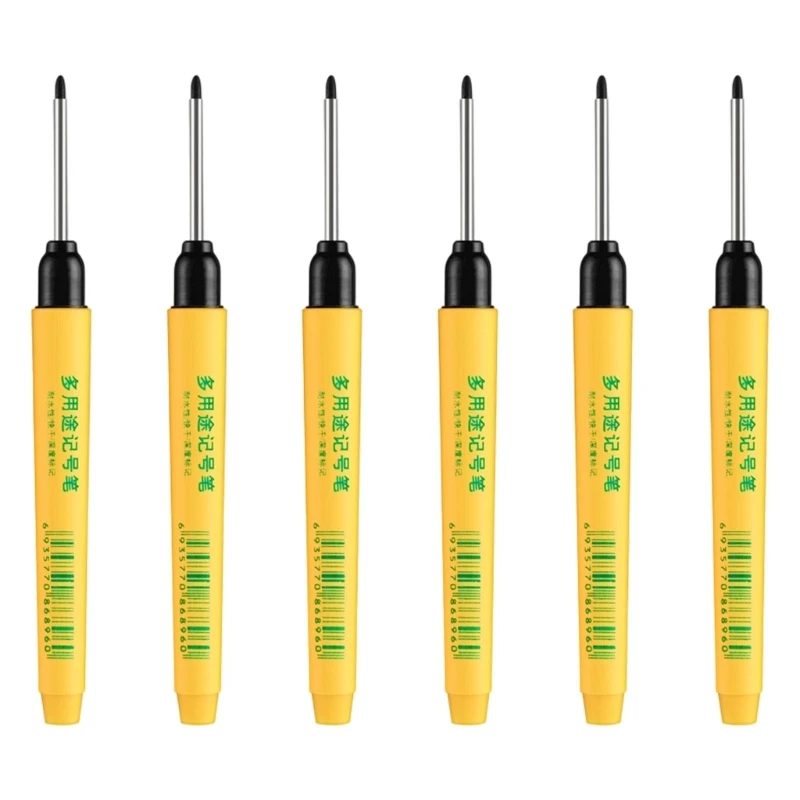 6Pcs Waterproof Deep Hole Marker 33mm Long Tip Markers for Woodworking Project