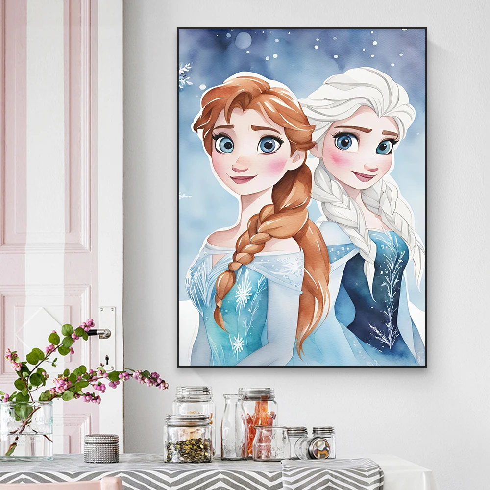 Disney Frozen Princess Poster Watercolor Art Princess Elsa Anna Prints Cartoon Nursery Kids Wall Art Canvas Painting Home Decor