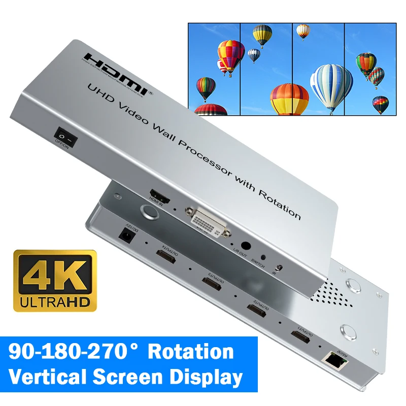 وحدة تحكم حائط الفيديو 4K HDMI 2X2 2X1 3X1 4X1 شاشة عمودية 90 °   180 °   270 °   معالج حائط للتلفزيون يدور لـ 9 شاشات ربط للتلفاز