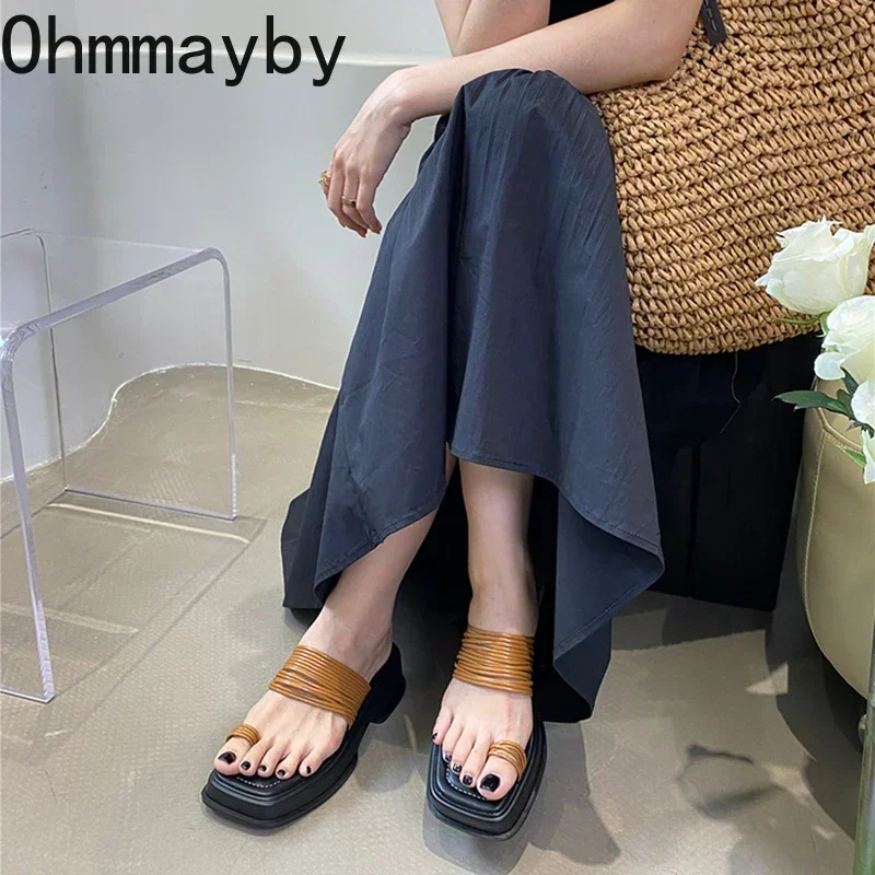 2024 Summer Platform Women Slippers Fashion Elegant Clip Toe Narrow Band Slides Ladies Casual Wedges Heel Beach Sandalias