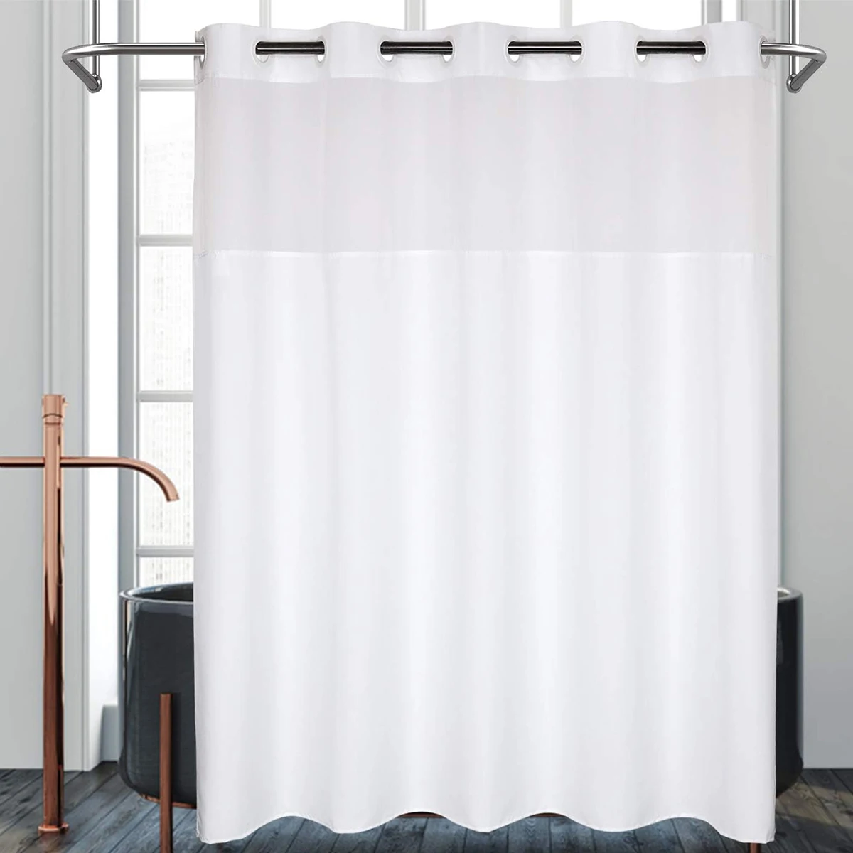 Double Layer Shower Curtain 10 Large Ring Hook Free Waterproof Bathroom Decorative with Snap-in Liner Single Layer 180x180cm