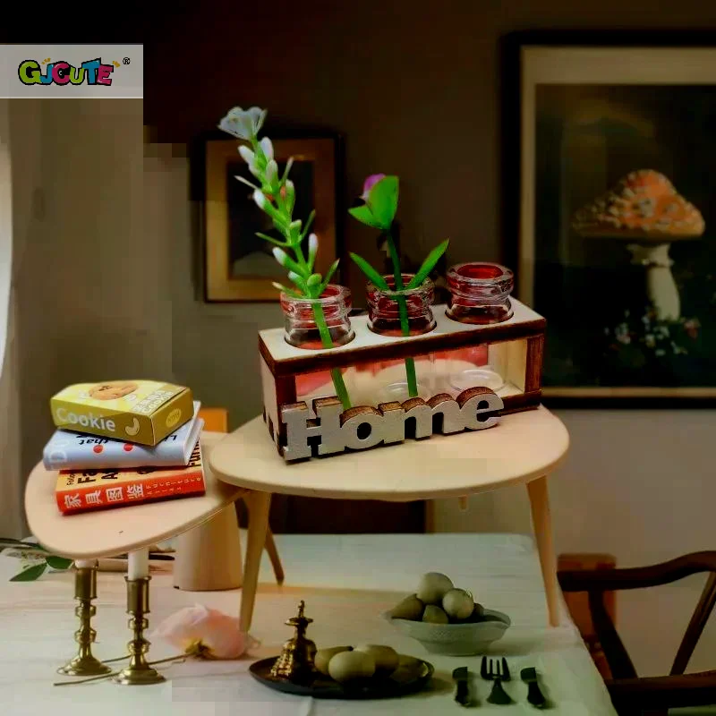 

1 шт. миниатюрная стеклянная ваза-подставка для цветов, копия 1:12, для кукольного домика, деревянная, для гидропоники, для домашнего сада, игрушка-декор