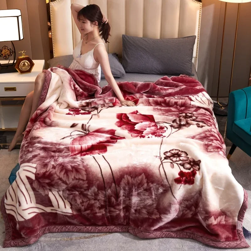Retro Jacquard Double-layer Thickened Soft Comfortable Raschel Blanket Winter Coral Fleece Anti Static Sofa Nap Warm Blankets