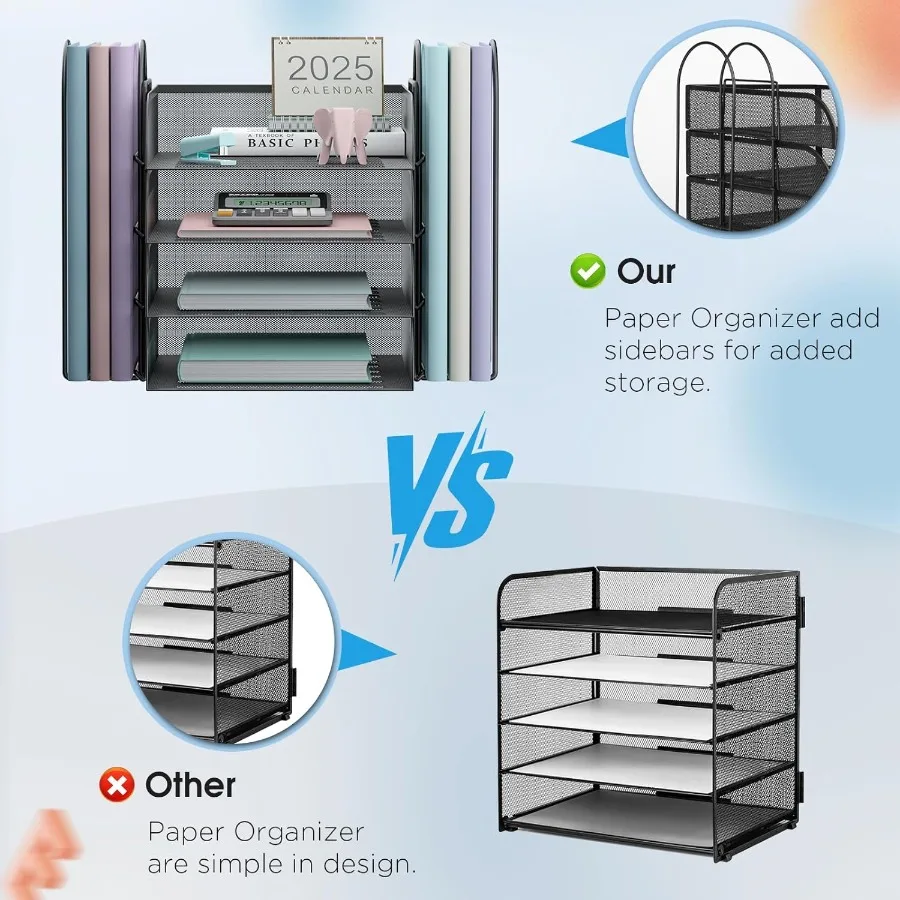 منظم صينية ورق قابل للتكديس مكون من 4 طبقات لملحقات مكتب المكتب ومنظم فارز الورق لمجلد ملفات مكتب الرسالة/A4