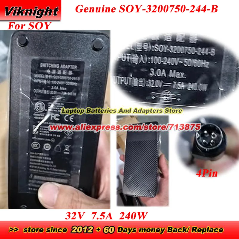 

Genuine SOY-3200750-244-B AC Adapter 32V 7.5A 240W for SOY Round with 4PINs Power Adapter