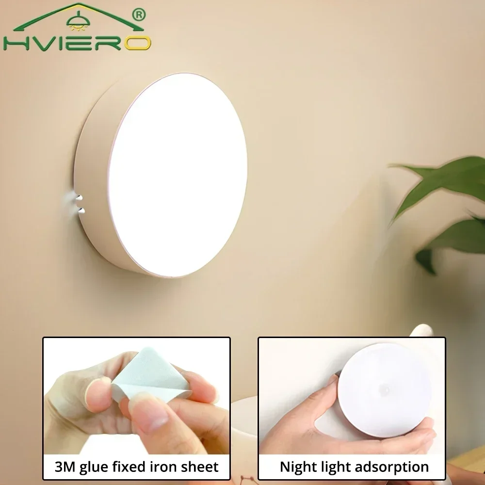 Round Night Light Led Wireless Motion Sensor USB Bulbs Charging Bedroom Decoration Staircase Cabinet Wardrobe Lighting Wall Lamp