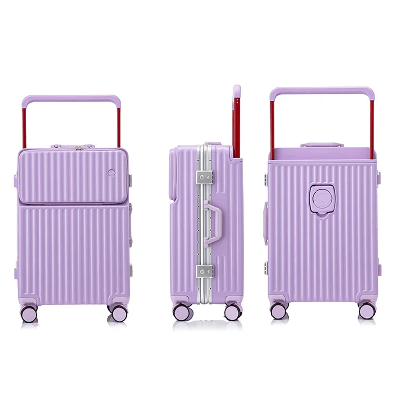 20/24/26 بوصة ABS حقيبة سفر مقبض واسع الجبهة افتتاح الأمتعة مع منفذ USB حامل هاتف عجلات الفرامل للنساء الرجال رحلة