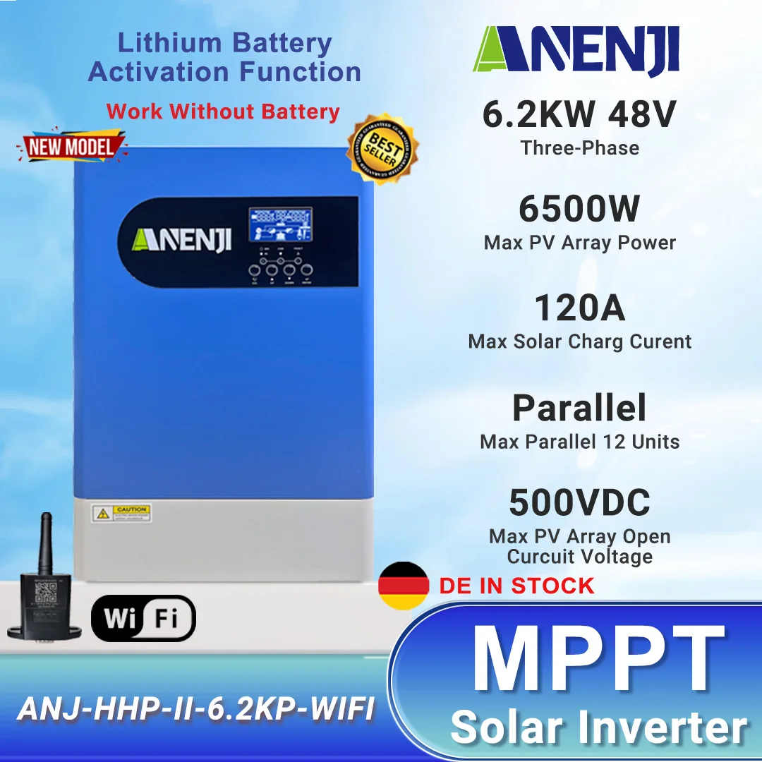 6.2KW 48V Inverter solare ibrido Inverter solare parallelo 220V Onda sinusoidale pura PV 500V Built-in 120A MPPT Regolatore di carica solare