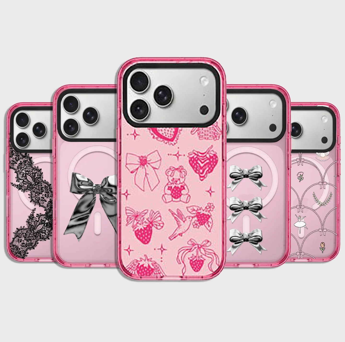 

Silver Bowknot Glitter Pink Magnetic Cover for IPhone 12 13 14 15 16 17 Pro Max Case for IPhone 17 Air