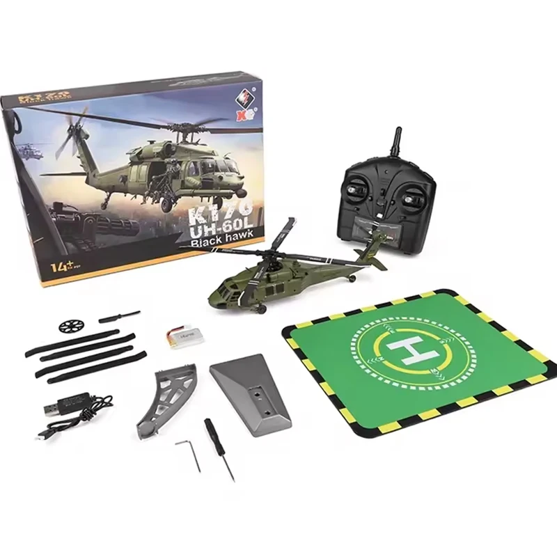 

Wltoys XK K170 UH-60L 2.4G 4-Channel 6-Axis Gyro Brushless Motor Military Green RTF For adult Remote Control Helicopter