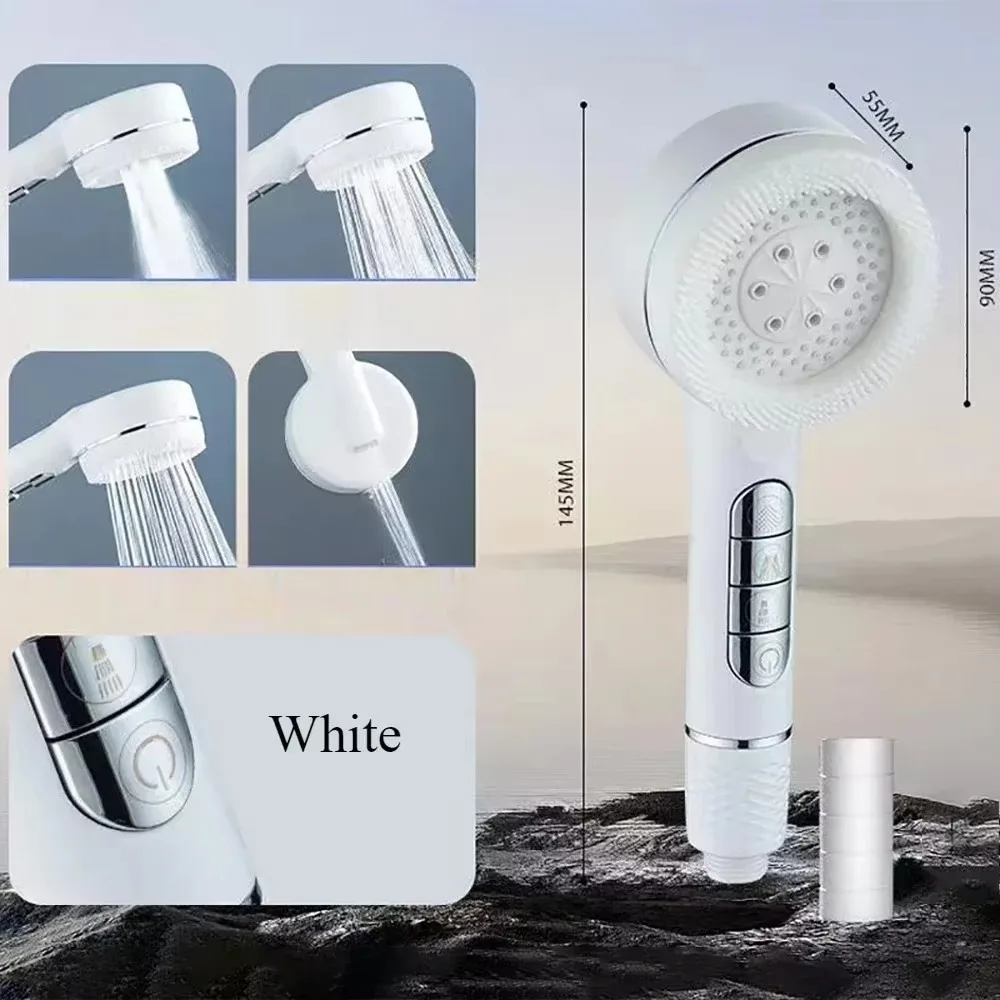 

4 Modes Shower Head with Filter One-Key Stop Water High Pressure Showerhead Adjustable Large Flow Massage Shower Head