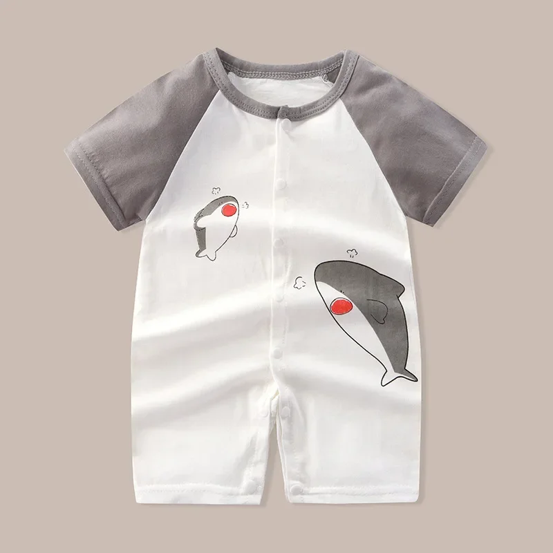 ملابس الصيف لحديثي الولادة لطيف الكرتون ديناصور النمر القرش الأسد طباعة مريحة طفل الفتيان فتاة 0-18 شهر بذلة بأكمام قصيرة
