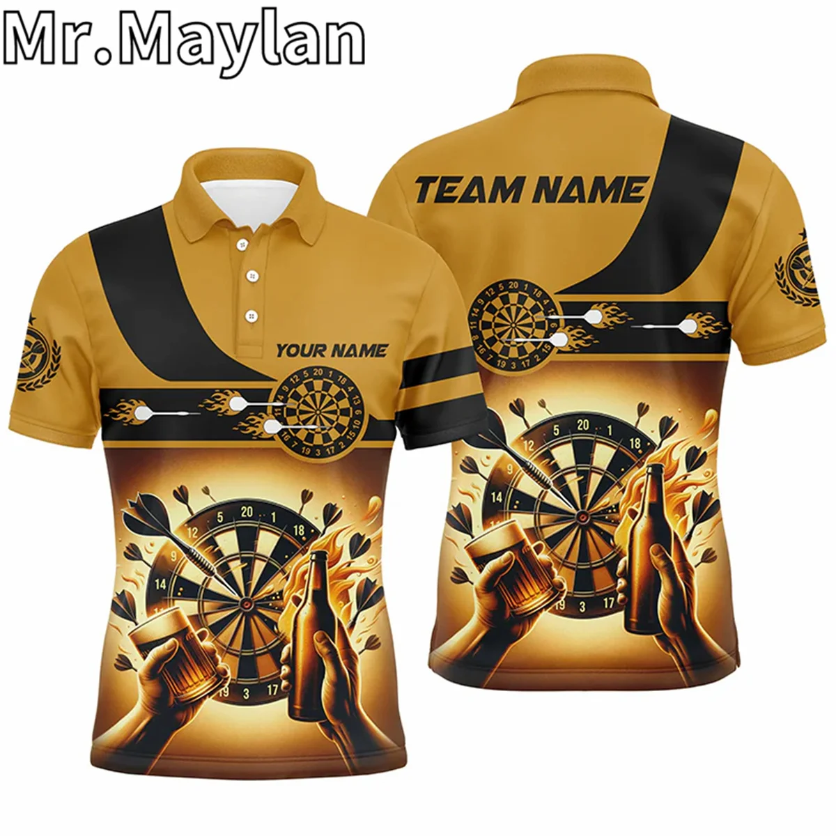 3D Green And Grey Sports Style Mens Darts Polo Shirt Custom Darts Shirt For Men Dart Team Jerseys Outfits Gifts For Darts Lovers image 4