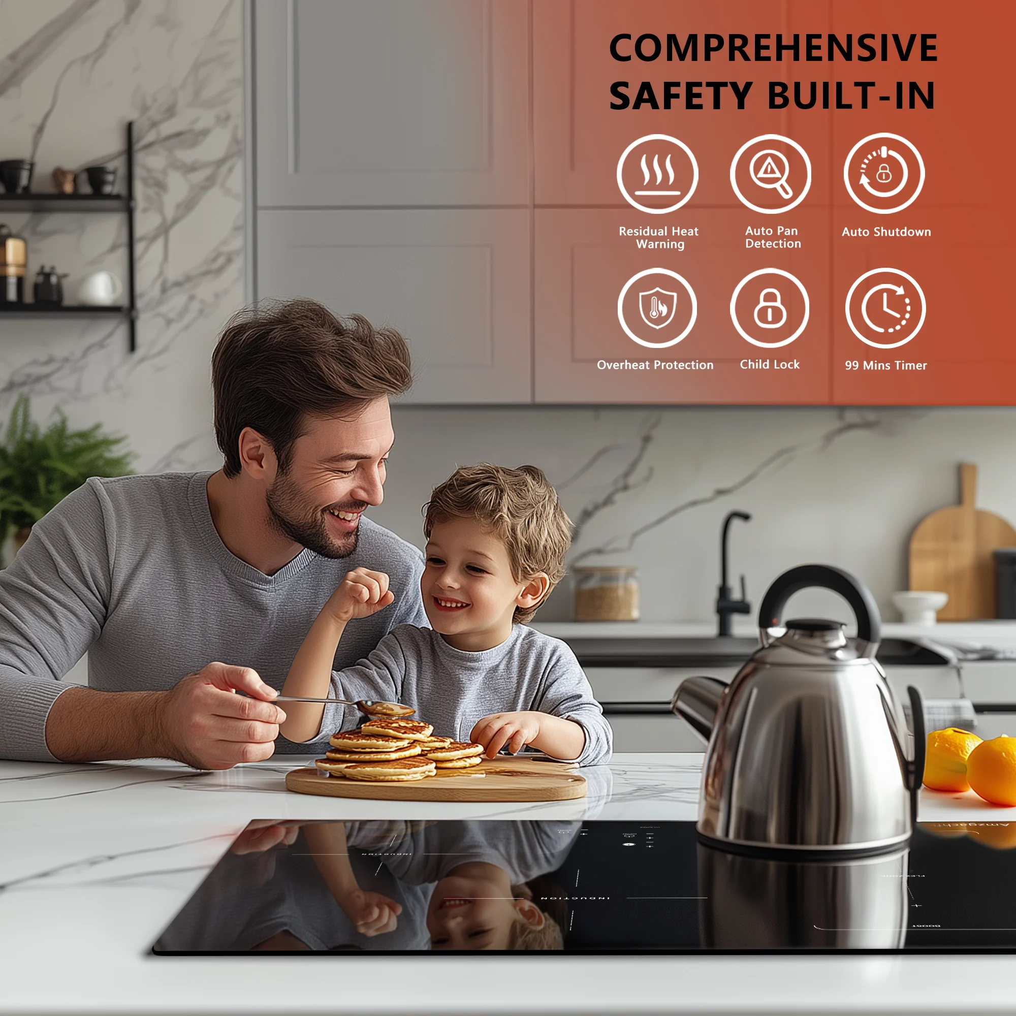 30in Built-In 4 Burners, 11600W Touch Control w/ Boost & Bridge-Sync, Easy-Clean Tempered Glass, Child Lock Induction Cooktop
