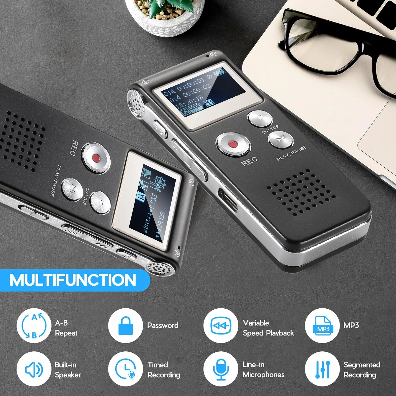 Digital Voice Recorder Voice Activated Recorder Mini Voice  Upgraded Small Audio with MP3&USB for Lectures