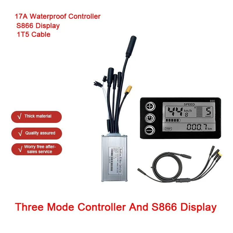 

Electric Scooter E-bike S866 LCD Display Computer Battery Speed Display 17A Three Mode Controller Waterproof Connector/1T5 Cable