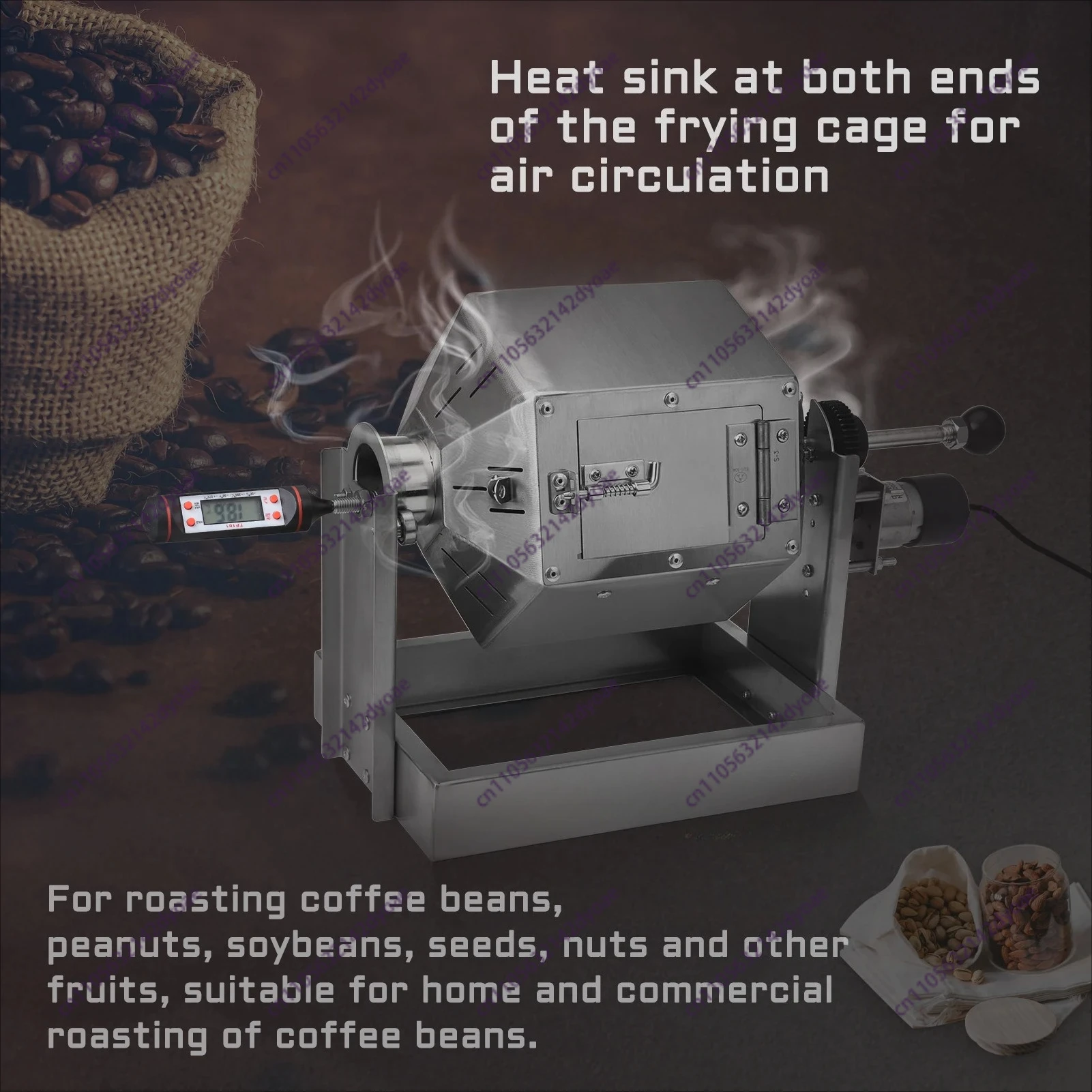 3.8L Electric Coffee Beans Roasting Baking Machine Stainless Steel Home Fuel Gas Direct Fire Nuts Grain Soybean Beans Roaster