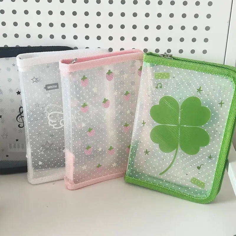

Cute Clover Strawberry Wings Stationery Storage Folder A6 Twill Zipper Pouch Document Bag Zip File Folder School Office Supplies