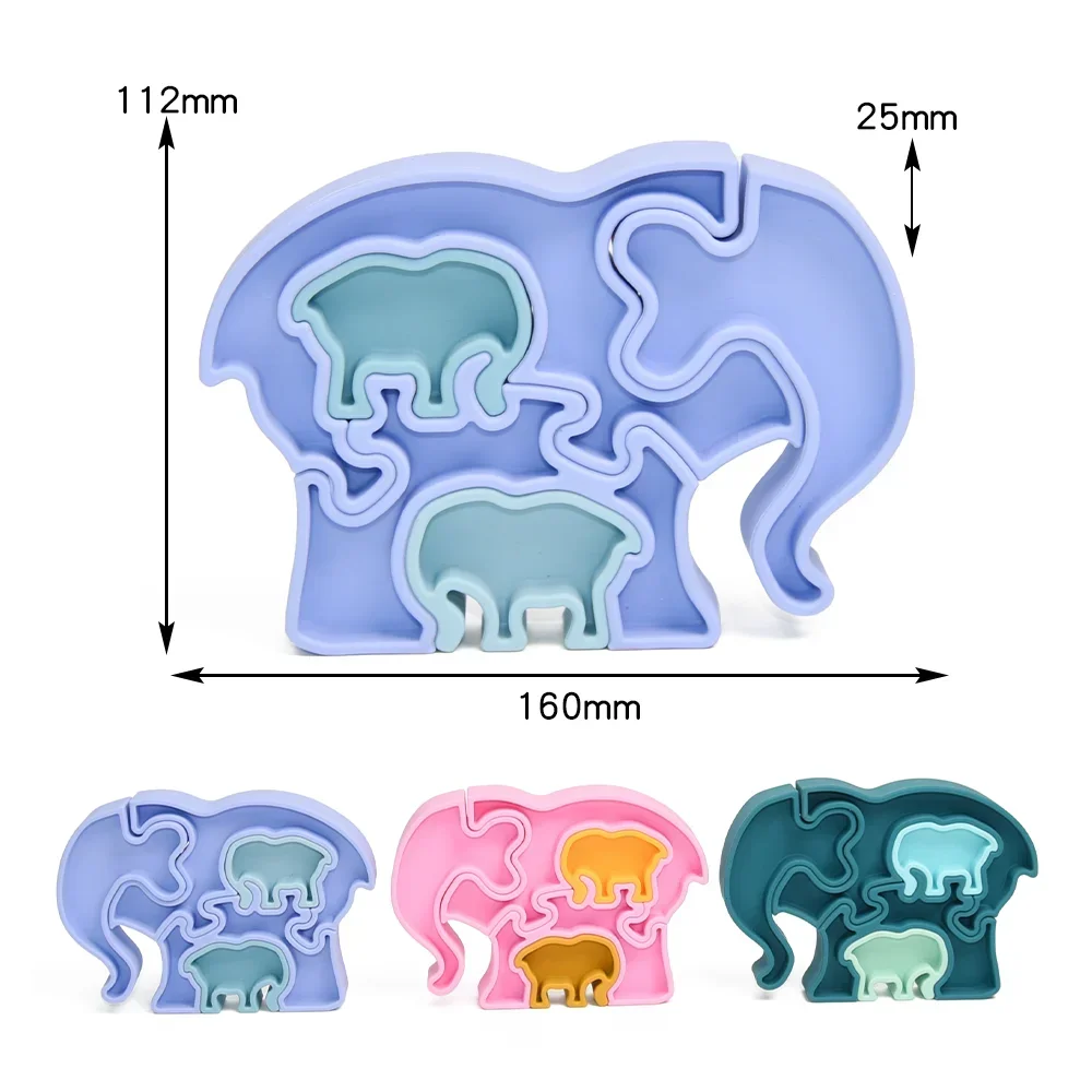 1Set of Baby Silicone Blocks BPA-Free Kids Montessori Educational Toys Kids Silicone Cartoon Elephant 3D Geometric Puzzle Blocks