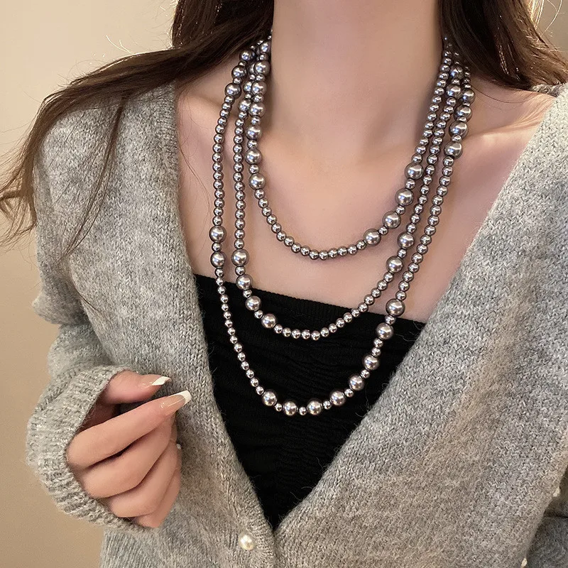 

Gray Pearl Earrings European And American Style Personalized Fashion Sweater Chain Ladies Girls Travel Wedding Accessories 2024