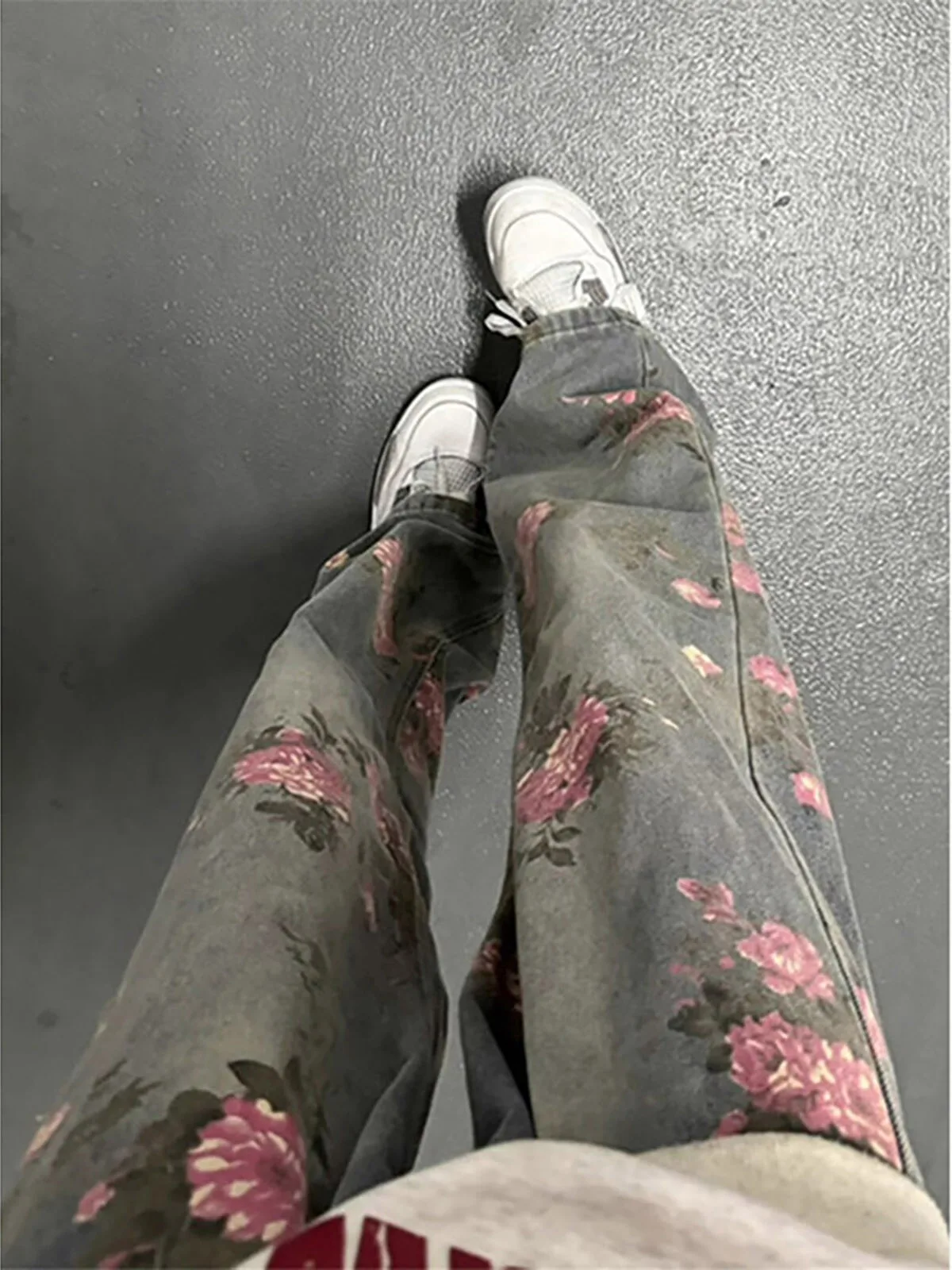 Cleanfit Floral Print Men's Jeans mid Waist Straight Leg Blue Washed Autumn Design Casual Youthful Fashion No Brand